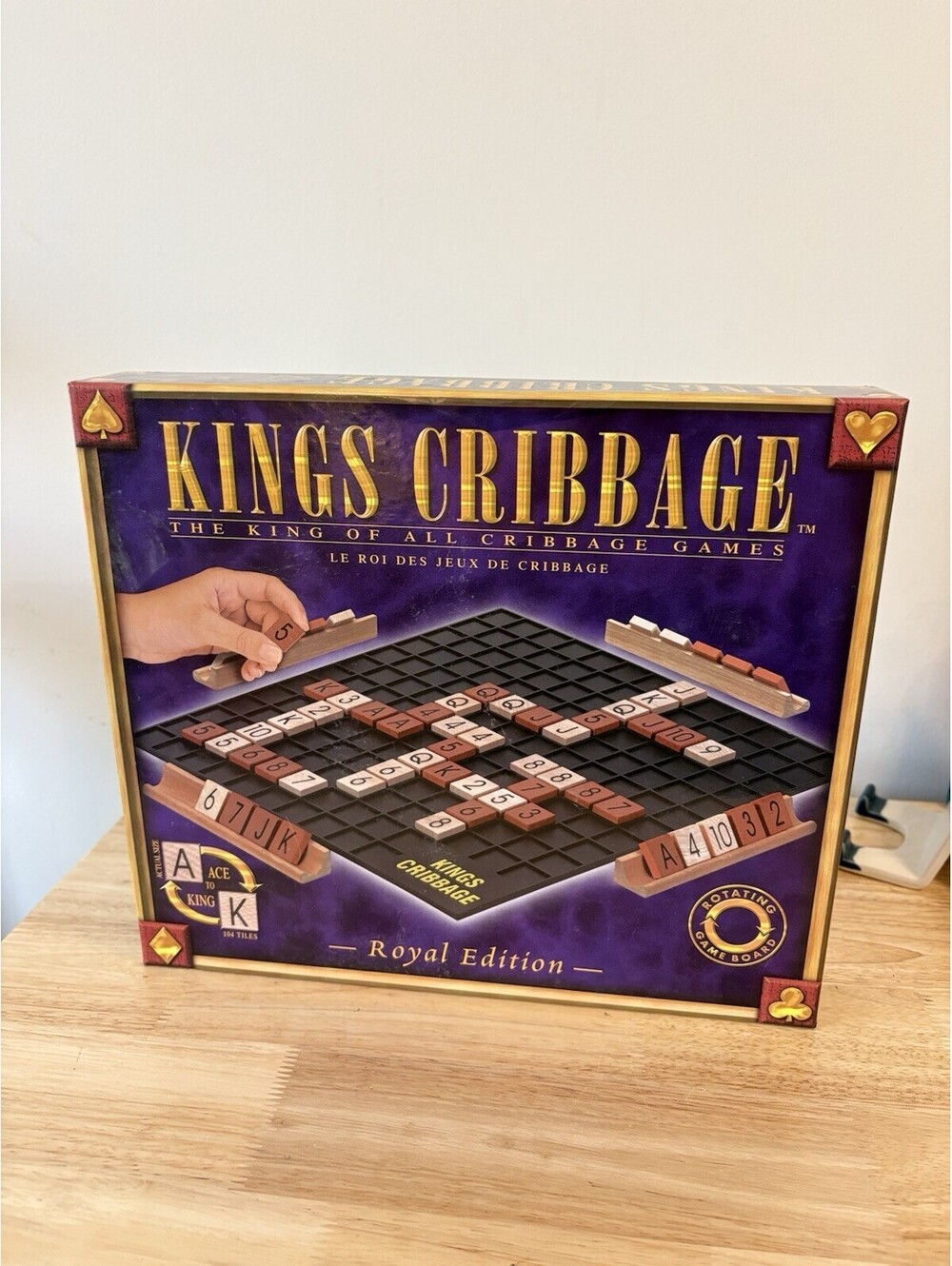 Kings Cribbage Royal Edition Rotating Board Wooden Tiles 100% Complete Game